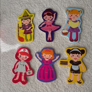 Colorful Character Puzzle Set for Kids, 6 characters, wooden pieces